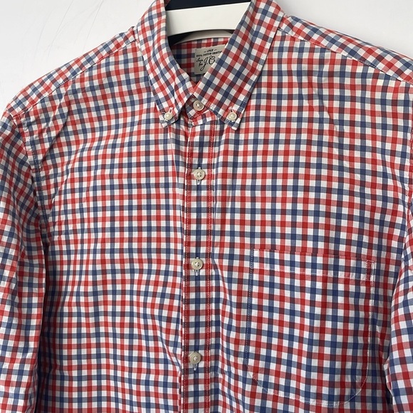 J. Crew Red and Blue Gingham Casual Button Down Shirt Medium 2 Ply 100% Cotton - Picture 10 of 15